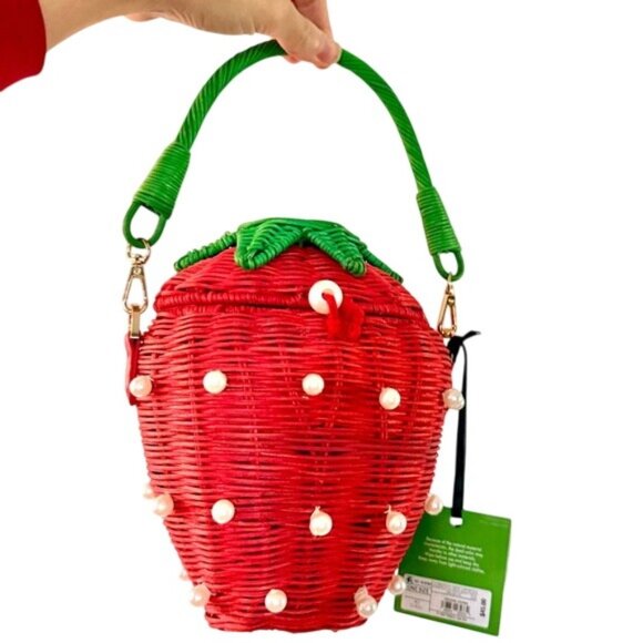 kate spade Handbags - Kate Spade Target Strawberry Basket Purse Red Faux Pearl Bucket Bag Handbag NWT